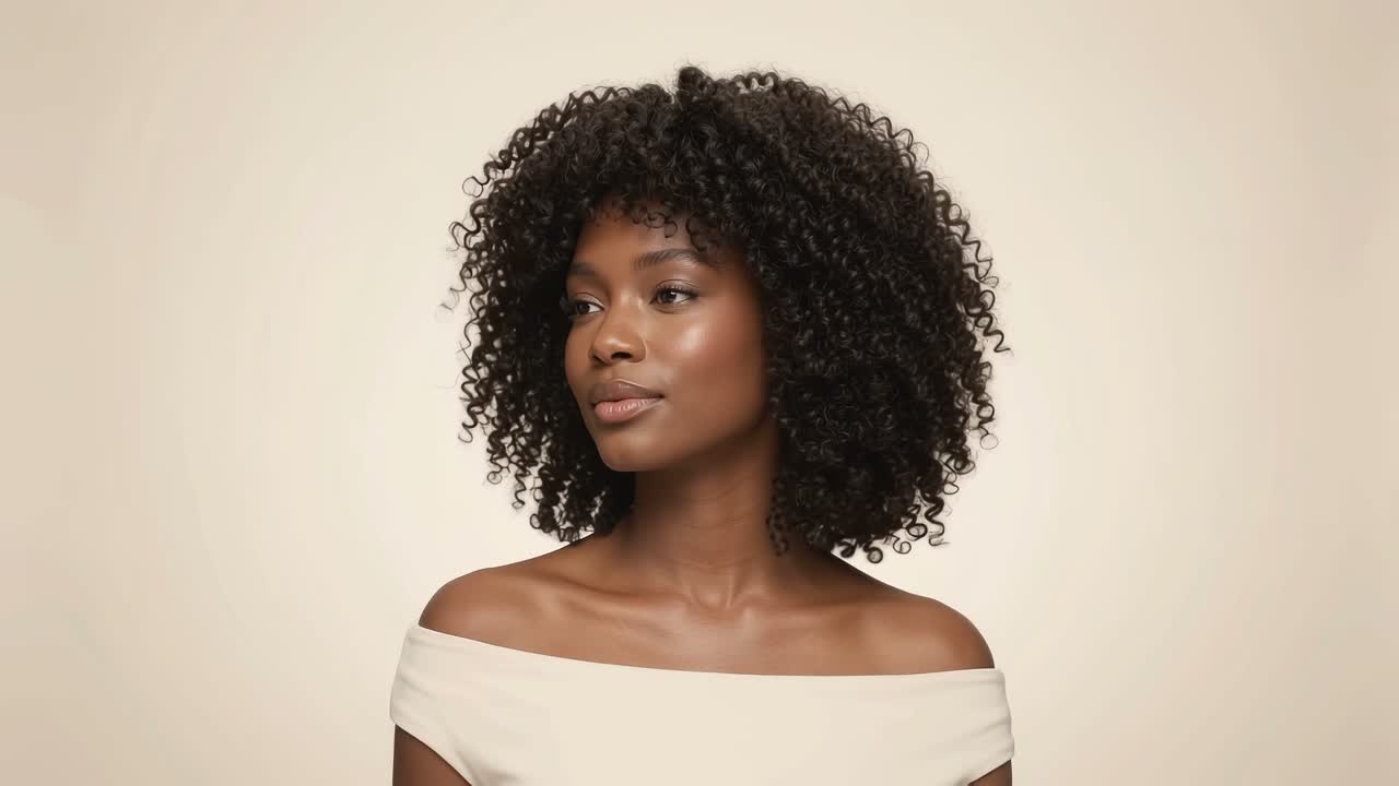 Model wearing a voluminous kinky curly human hair wig